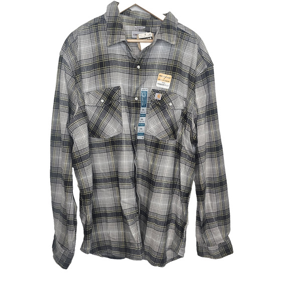 Carhartt Other - Carhartt Cotton Pearl Snap‎ Green Plaid Flannel Men's Relaxed Fit Shirt Size 2XL